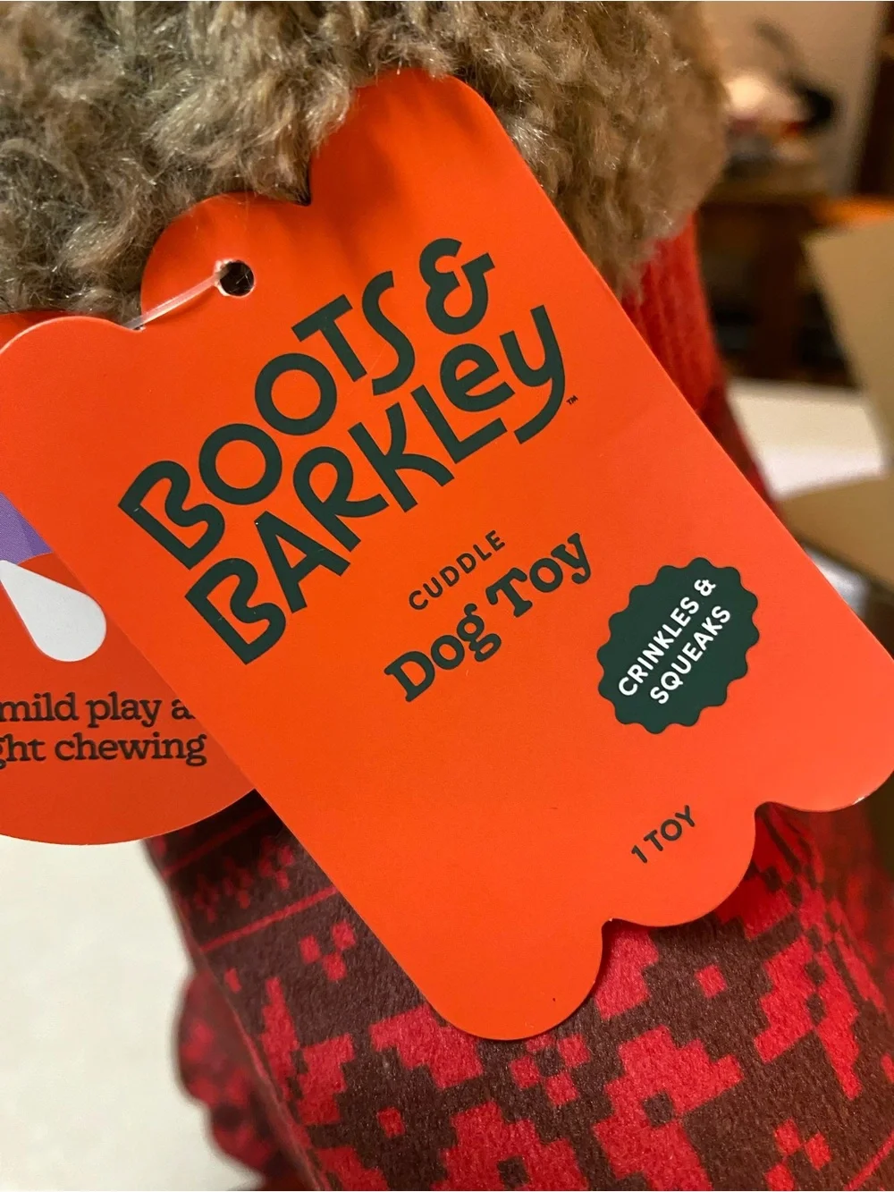 Boots & Barkley Holiday Bear Dog Toy Crinkle & Squeak NWT